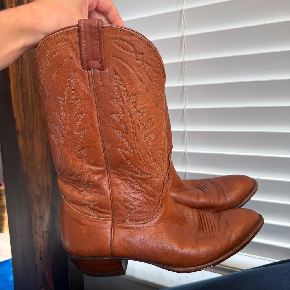 Vintage Nocona Cowboy Boots Mens 10.5 D Brown Leather Western Pointed Toe USA